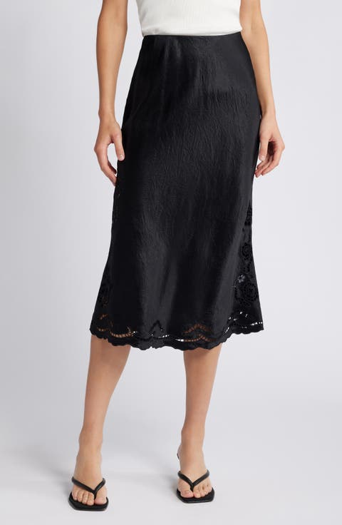 Anya Ladder Stitch Inset Satin Midi Skirt