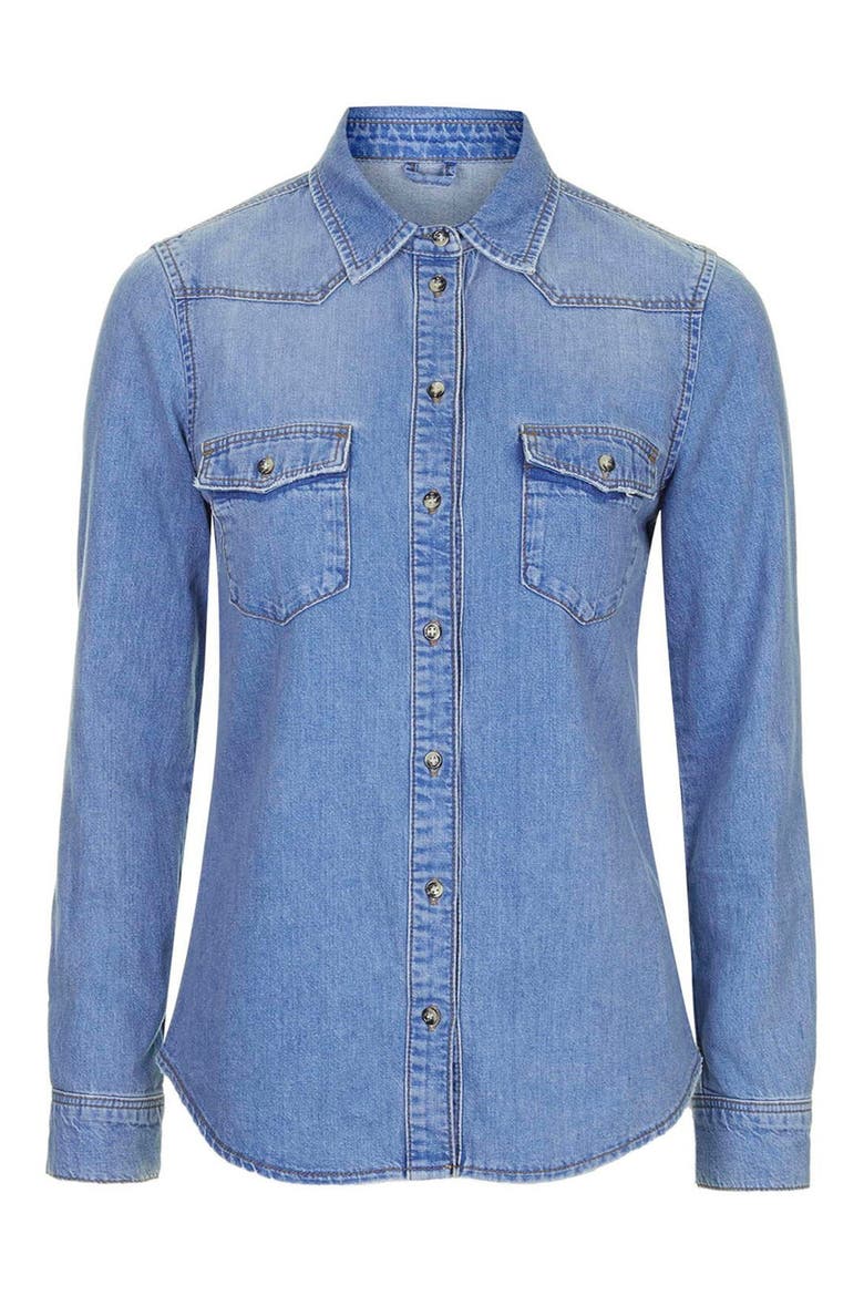 Denim Western Shirt, Alternate, color, MID DENIM