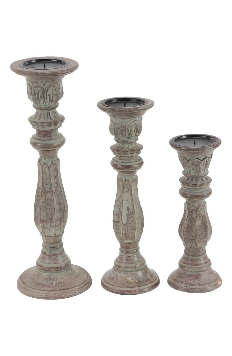 UMA Brown Mango Wood Traditional Candle Holder - Set of 3, Alternate, color, Brown