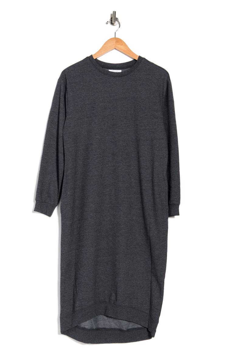 Pocket Midi Sweatshirt Dress, Alternate, color, CHARCOAL