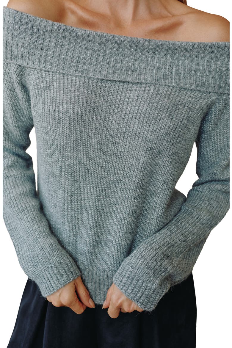 Off the Shoulder Sweater, Alternate, color, HEATHER GREY SHIMMER