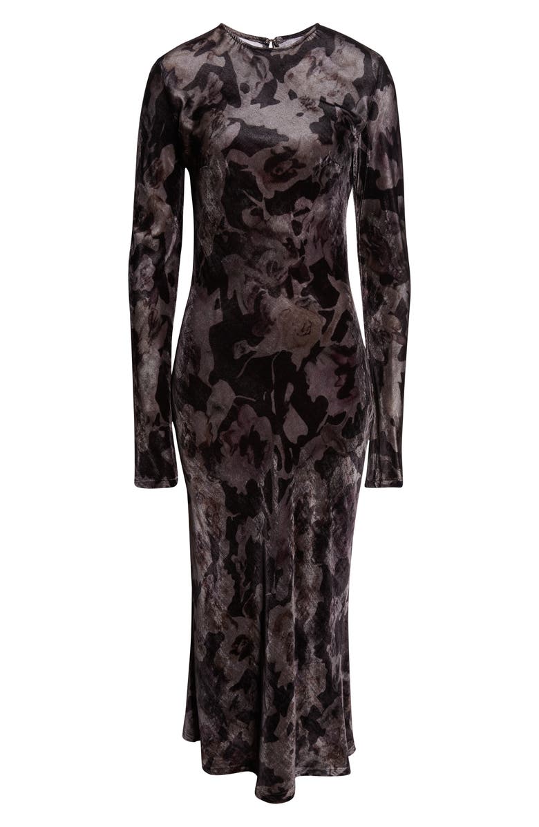 Collina Strada Yuri Leopard Floral Long Sleeve Crepe Dress, Alternate, color, Black Watercolor Roses