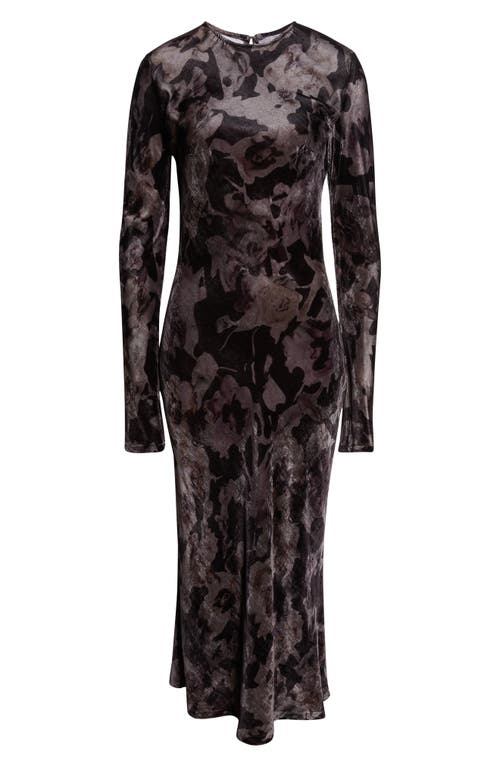 Collina Strada Yuri Leopard Floral Long Sleeve Crepe Dress In Black