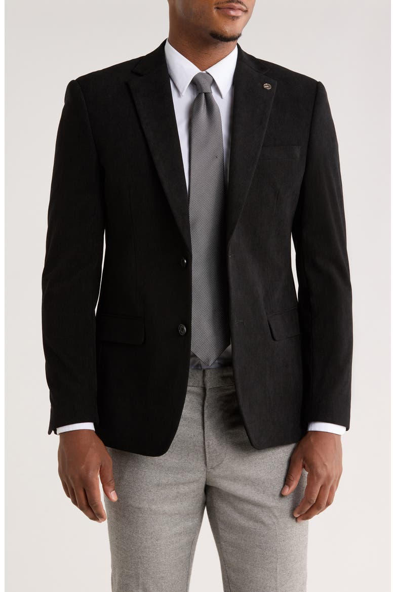 Corduroy Two-Button Sport Coat, Main, color, BLACK