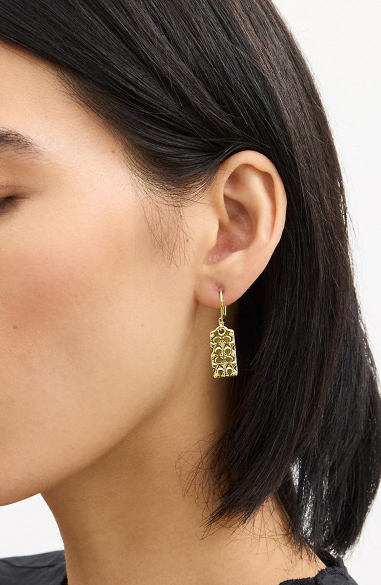 COACH Logo Quilted Drop Earrings, Alternate, color, Golden Shadow/Gold