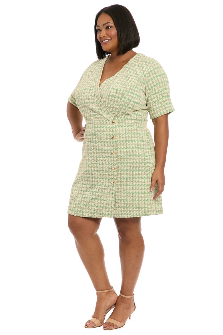Short Sleeve Bouclé Faux Wrap Dress, Alternate, color, GREEN