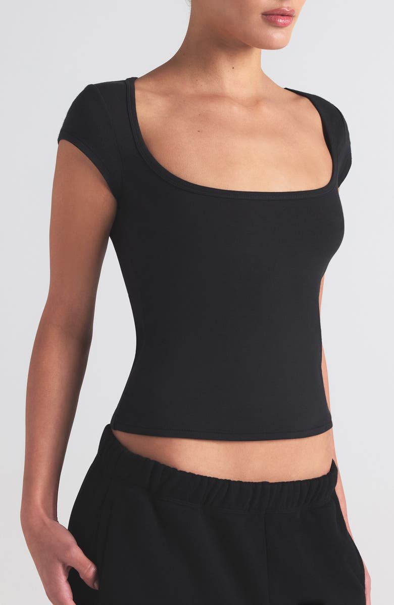 SKIMS Scoop Neck Cotton Blend Jersey T-Shirt, Alternate, color, Soot