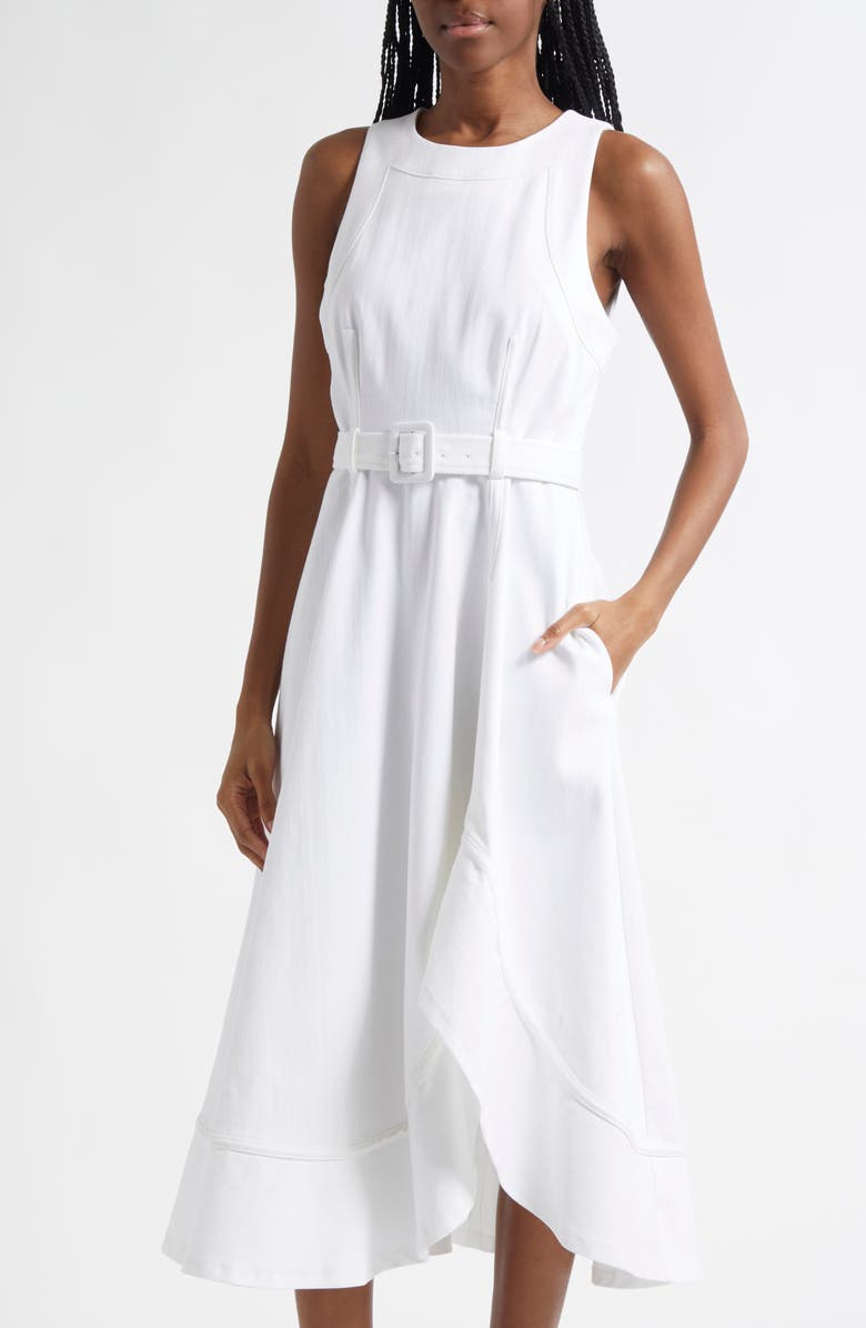 Cinq à Sept Zelda Sleeveless Asymmetric Midi Dress, Alternate, color, White