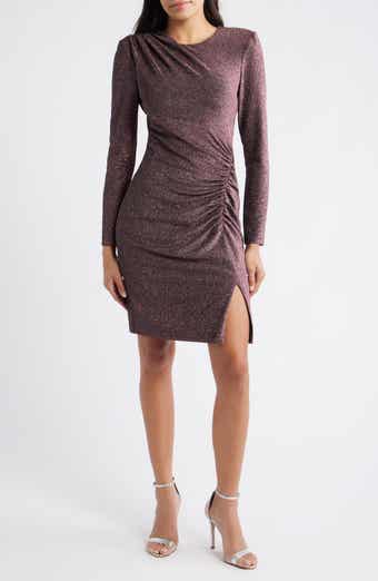 Long Sleeve Ruched Cocktail Dress