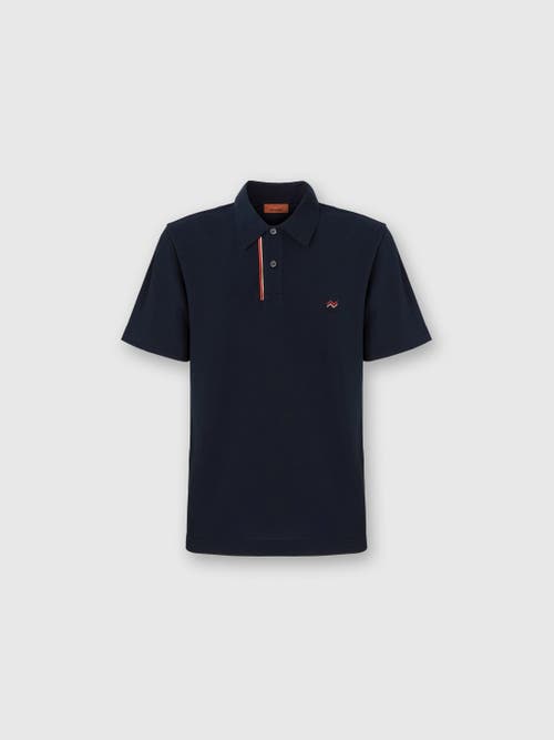 Missoni Solid Color Cotton Piqué Polo Shirt With Zigzag Embroidery And Contrasting Detail In Blue