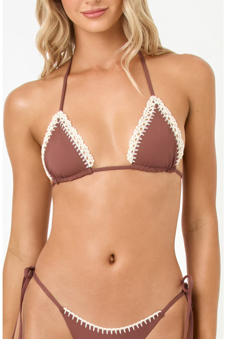 Samba Embroidered Trim Bikini Top, Main, color, CAFE