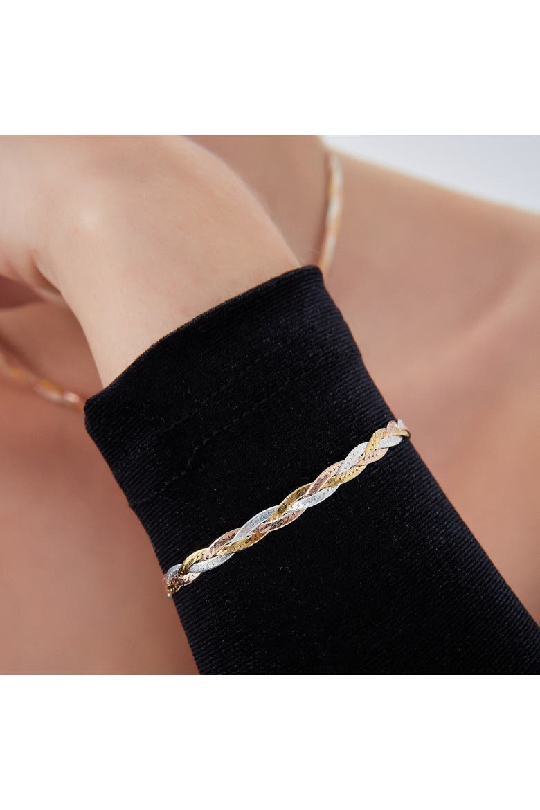 Gold Rose Gold and Silver Spiral Sterling Silver Flat Bracelet, Alternate, color, Gold