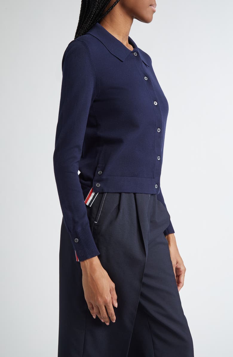Thom Browne 4-Bar Jersey Stitch Cardigan, Alternate, color, Navy
