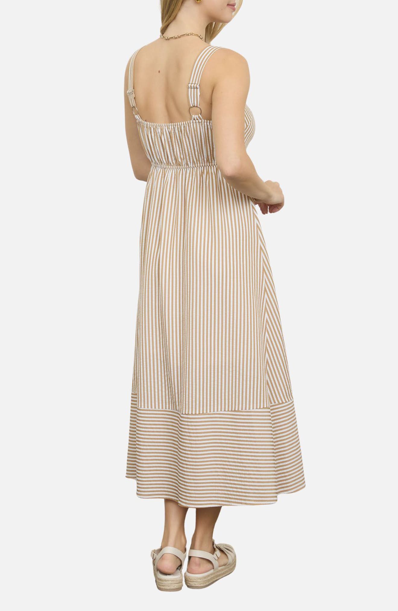 Stripe Button Trim Midi Dress - image 2