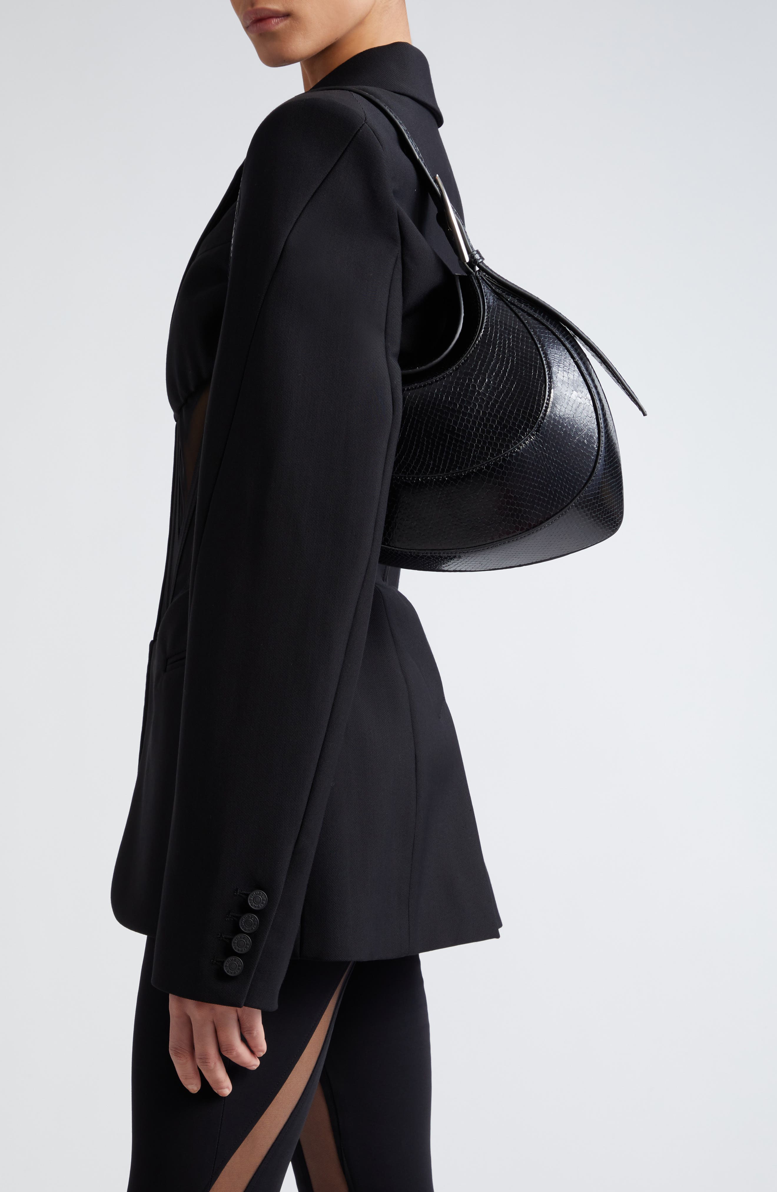 MUGLER Spiral Curve 02 Snakeskin Embossed Leather Shoulder Bag, Alternate, color, 