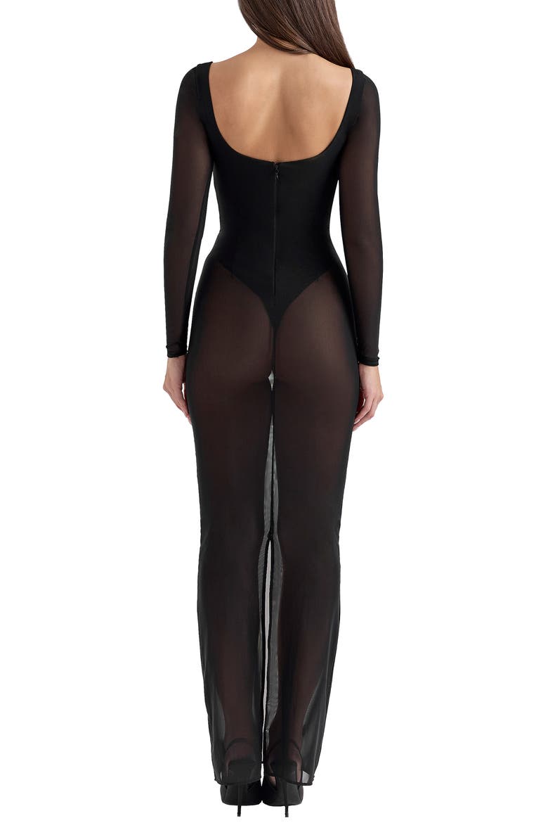 Everly Long Sleeve Sheer Mesh Cocktail Maxi Dress, Alternate, color, BLACK