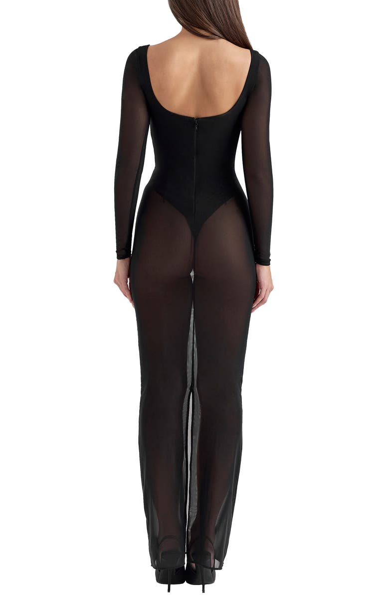 HOUSE OF CB Everly Long Sleeve Sheer Mesh Cocktail Maxi Dress, Alternate, color, Black