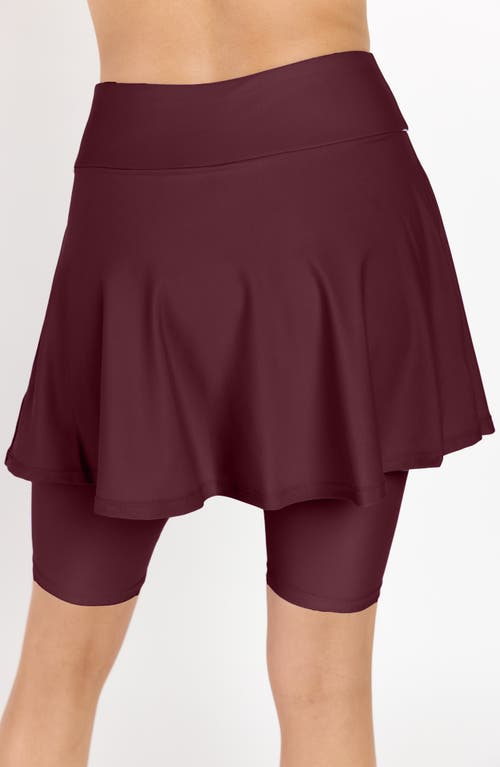 Calypsa Midi Swim Skort With Bike Shorts In Burgundy