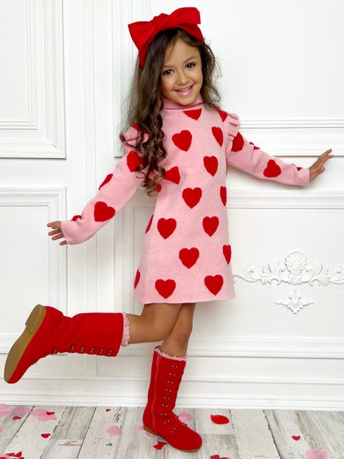 MIA BELLE GIRLS MIA BELLE GIRLS KIDS' WARMS MY HEART PINK TURTLENECK SWEATER DRESS