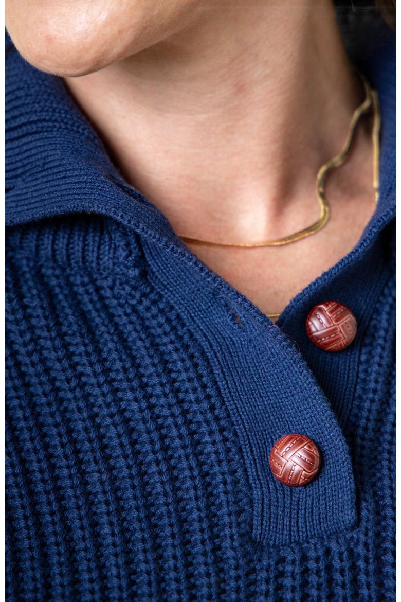 Women's Organic Spread Collar Sweater, Alternate, color, Navy Cardigan Stitch