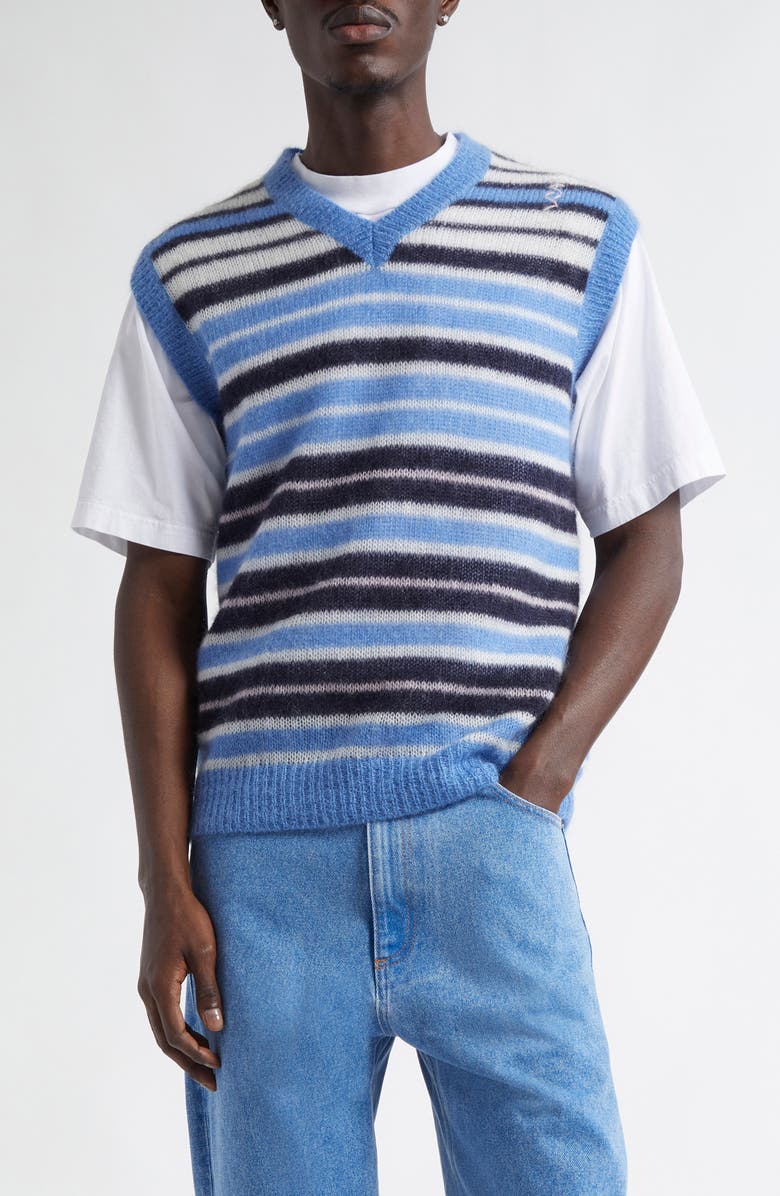 Marni Stripe Brushed Mohair Blend Sweater Vest, Main, color, Blue Lilac