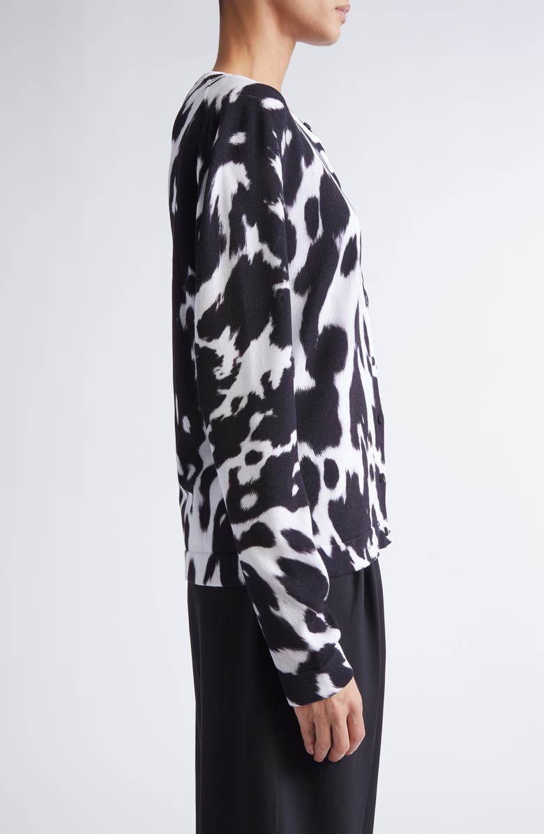 Oscar de la Renta Cow Print Cotton Blend Cardigan, Alternate, color, Black/ Ivory