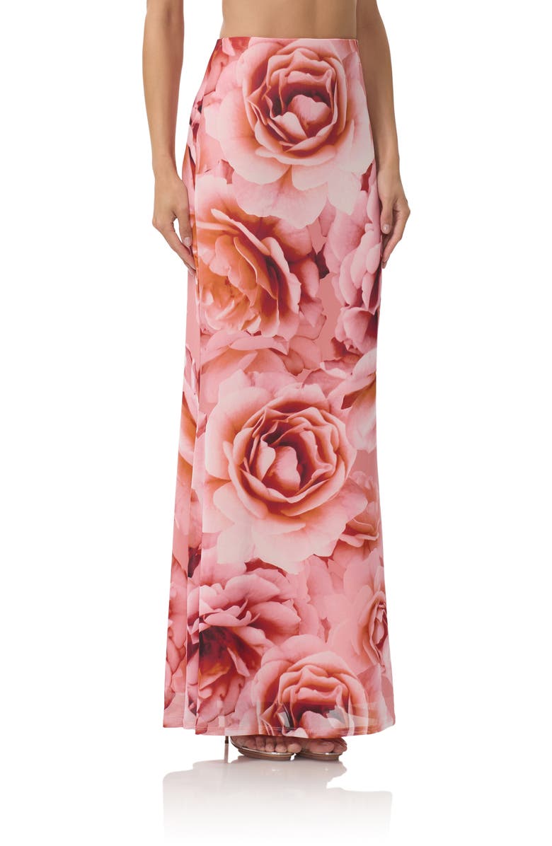 AFRM Tegan Allover Print Mermaid Skirt, Alternate, color, Peach Roses