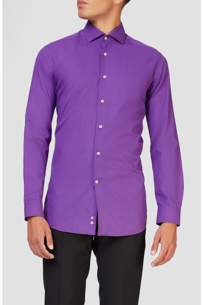Purple Prince Modern Tailored Fit Wrinkle Resistant Button-Up Shirt, Main, color, PURPLE