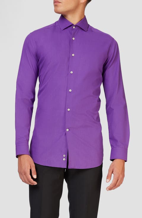 Purple Prince Modern Tailored Fit Wrinkle Resistant Button-Up Shirt