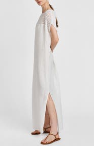 Santorelli Harmony Crocheted Cap Sleeve Linen Maxi Dress