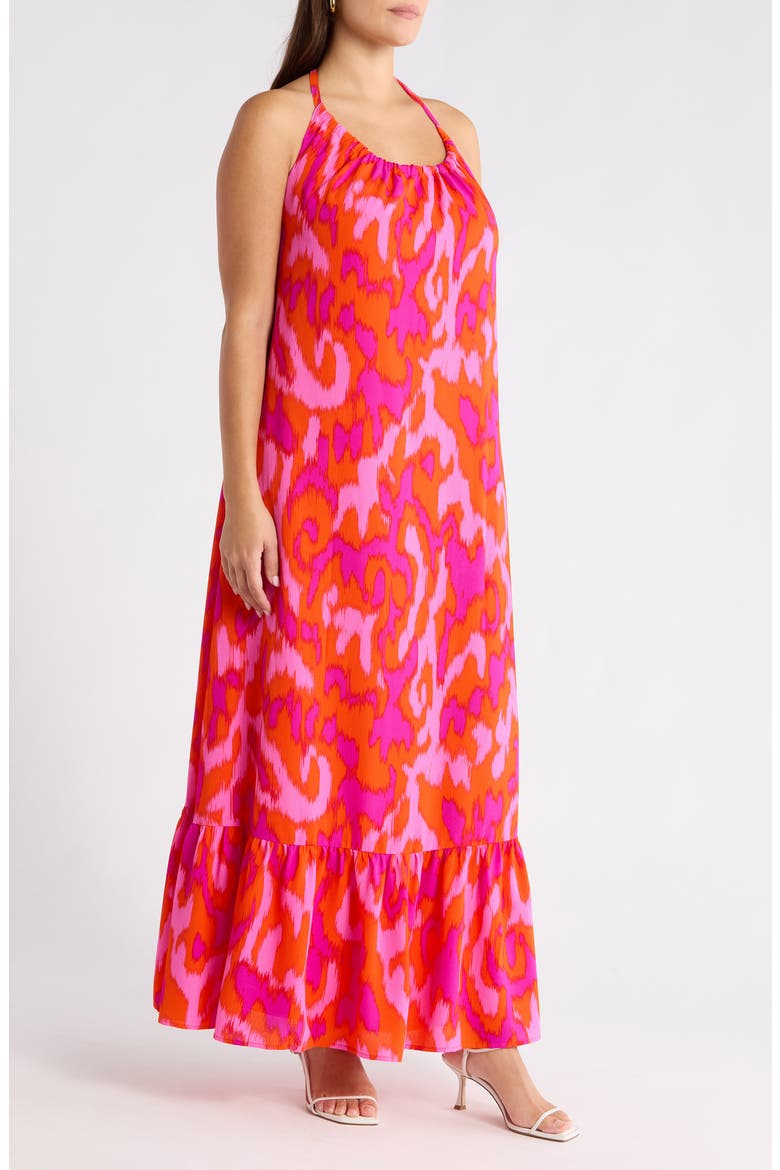 Charly Abstract Solita Halter Maxi Dress, Alternate, color, ORANGE FUCHSIA