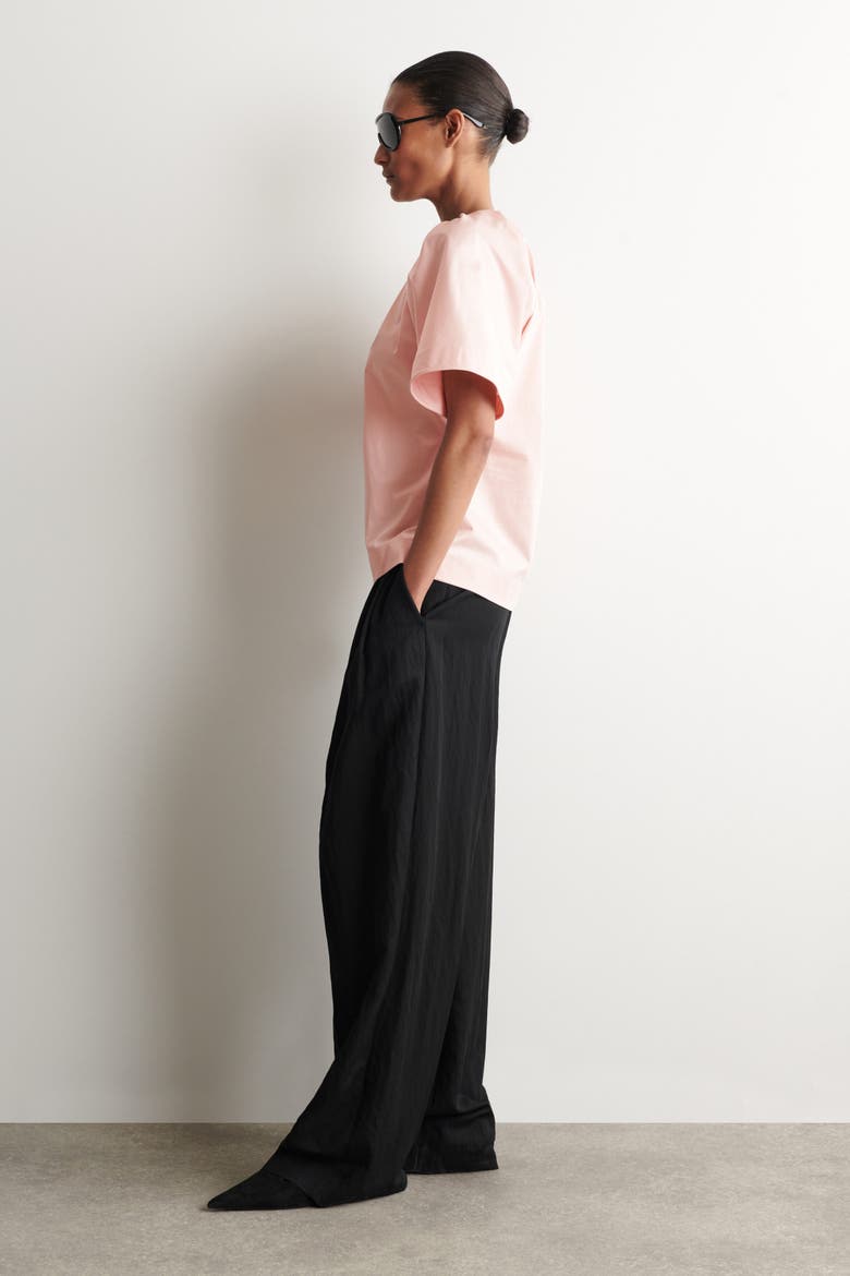 Gathered Short-sleeved Cotton Top, Alternate, color, PINK