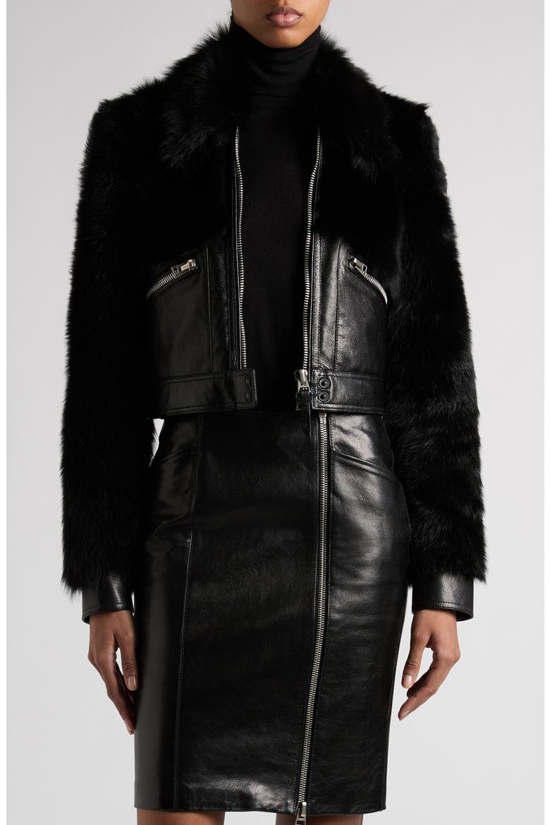 Genuine Shearling & Leather Moto Jacket, Main, color, LB999 BLACK