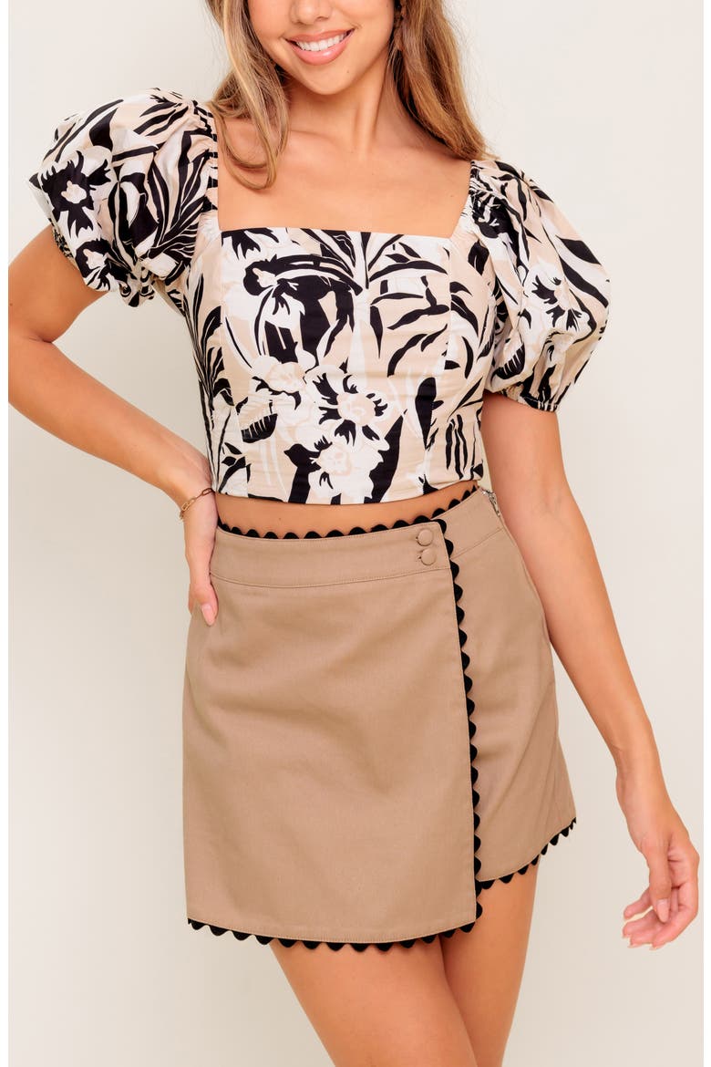 Scallop Trim Skirt, Alternate, color, TAUPE BLACK