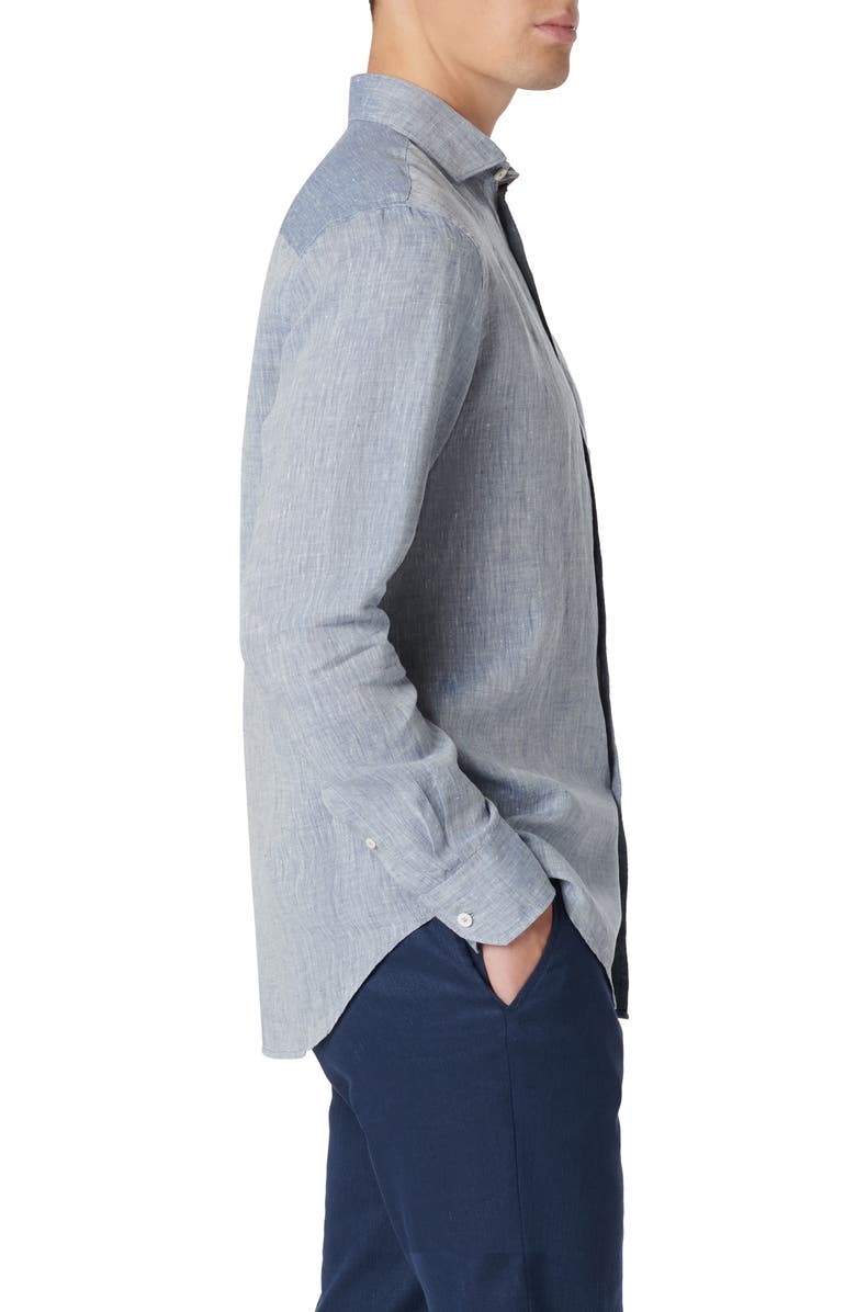 Bugatchi Axel Linen Button-Up Shirt, Alternate, color, Navy
