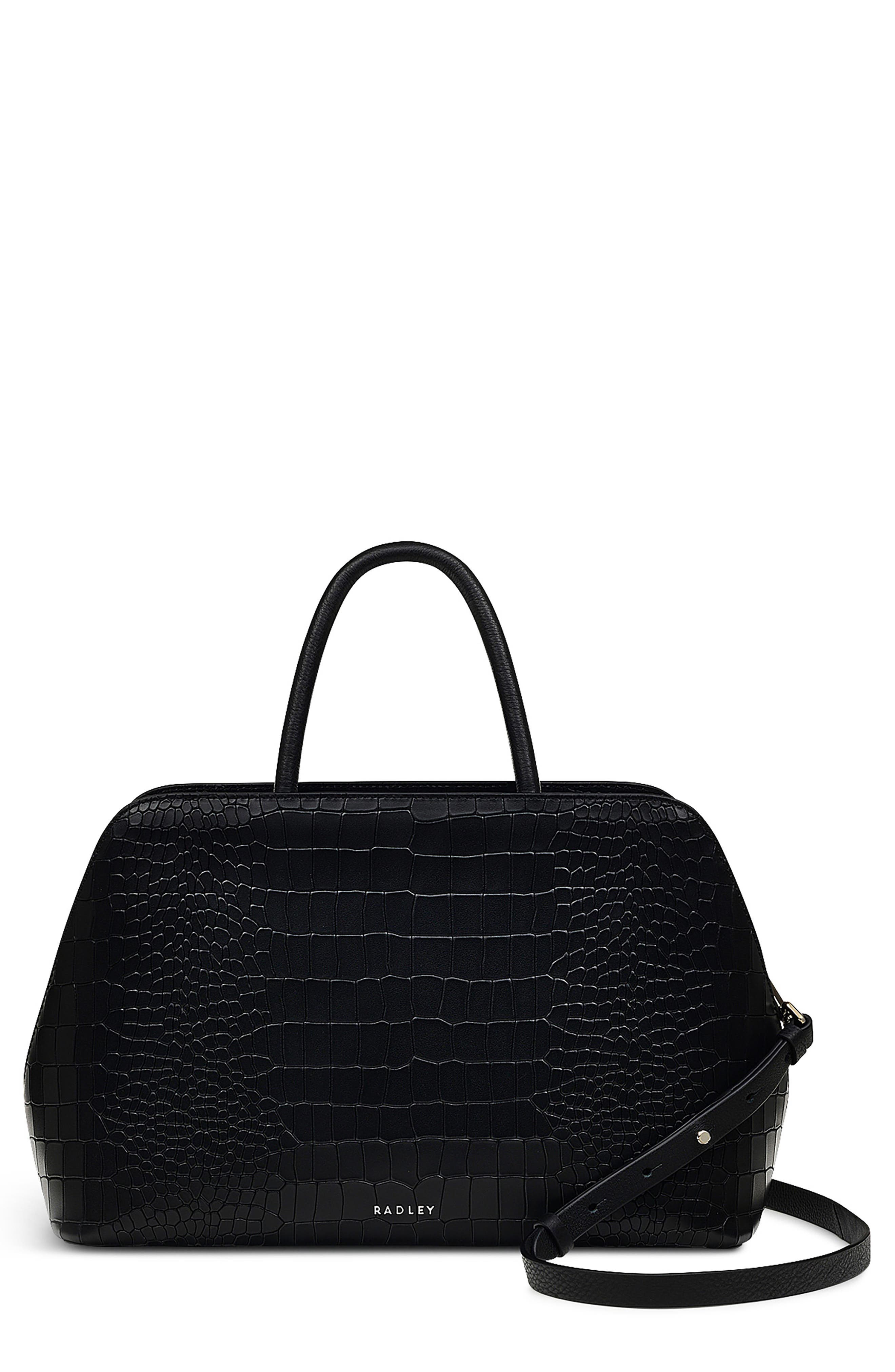 Radley Liverpool Street Croc Embossed Crossbody Bag, Main, color, Black