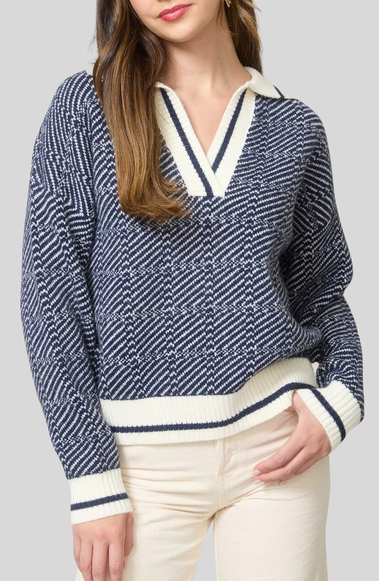 Blu Pepper Split Johnny Collar Sweater
