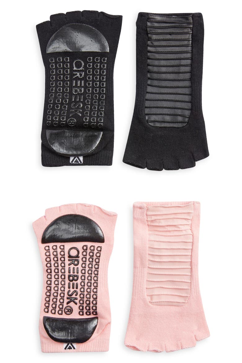 Moto Assorted 2-Pack No-Slip Open Toe Socks, Main, color, BLACK / LIGHT PINK