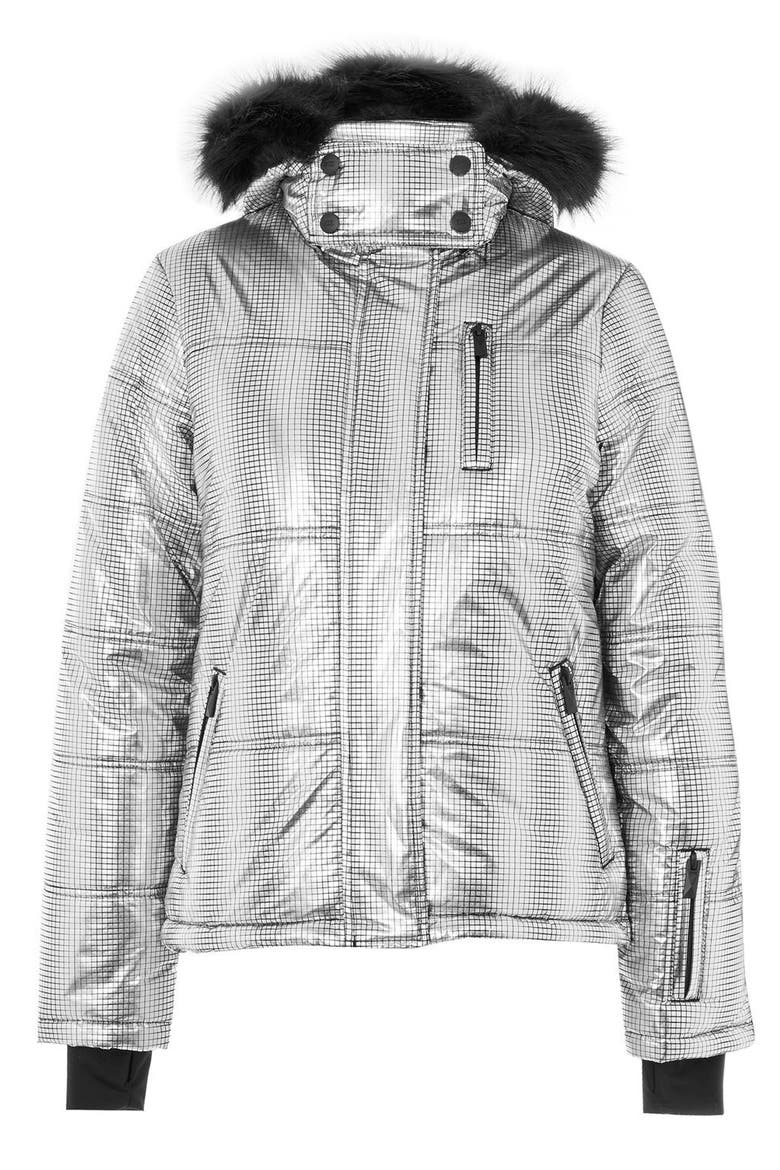 SNO Rio Faux Fur Hood Metallic Puffer Jacket, Alternate, color, SILVER