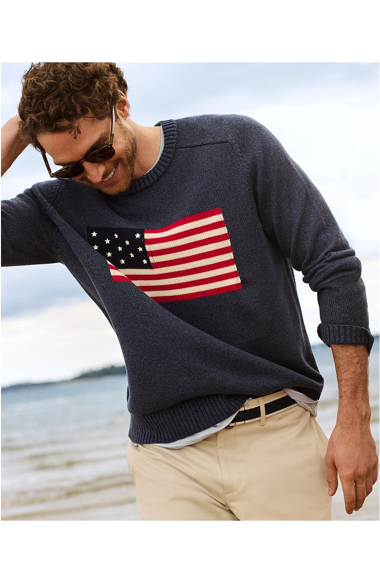 Lands' End Classic Cotton Drifter Signal Flags Crew Neck Sweater, Alternate, color, Midnight Sky Heather Flag