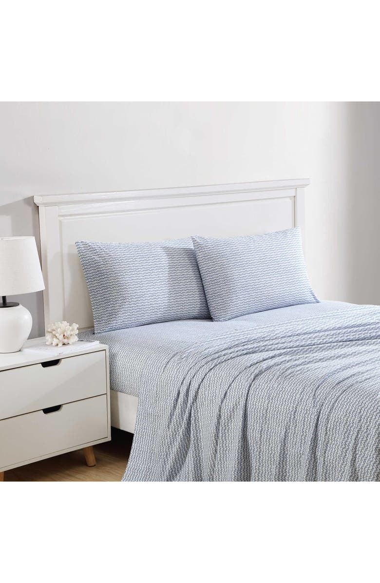 Nautica Ikat Wave 200 Thread Count Cotton Percale Sheet Set, Alternate, color, Blue