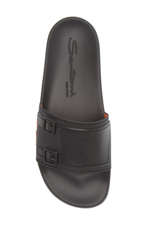 Santoni Men's Edison Rubber Double Buckle Style Slides In Black Black