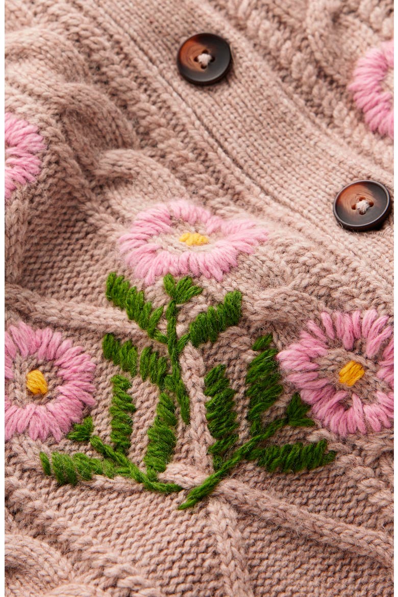 Embroidered Cable Knit Cardigan, Alternate, color, MINK MELANGE, EMBROIDERY