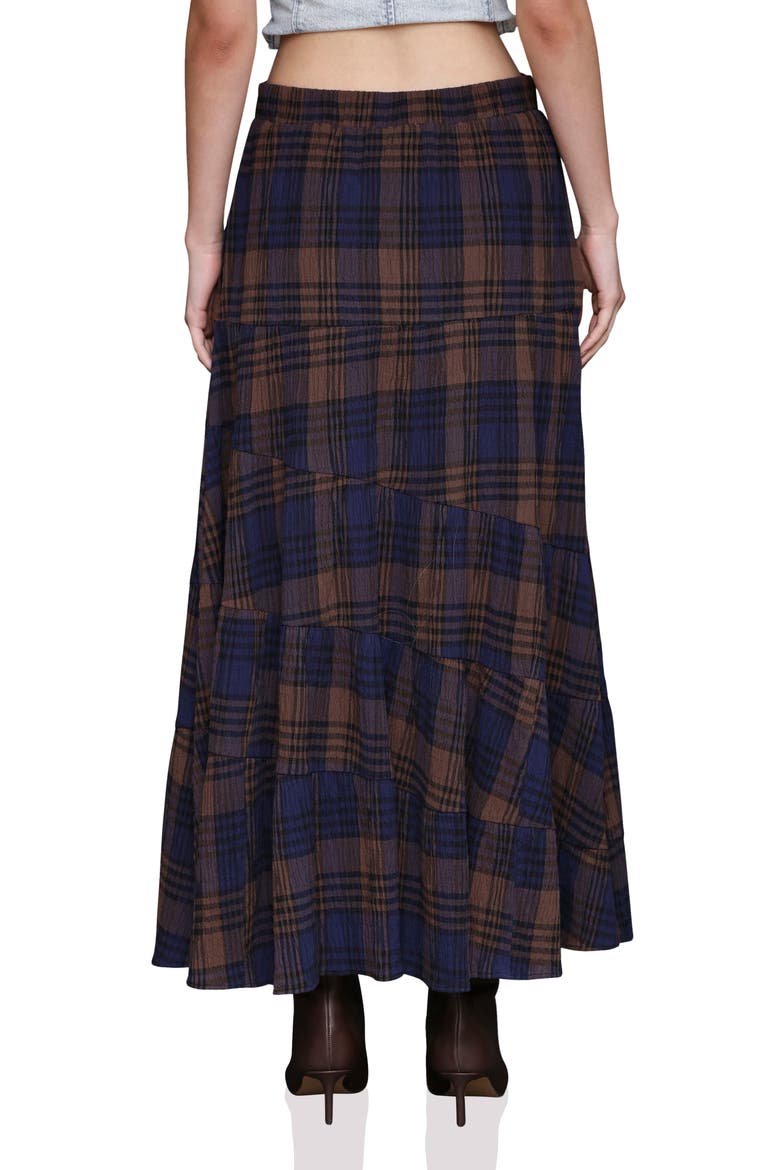 Plaid Cotton Tiered Maxi Skirt, Alternate, color, BROWN MULTI