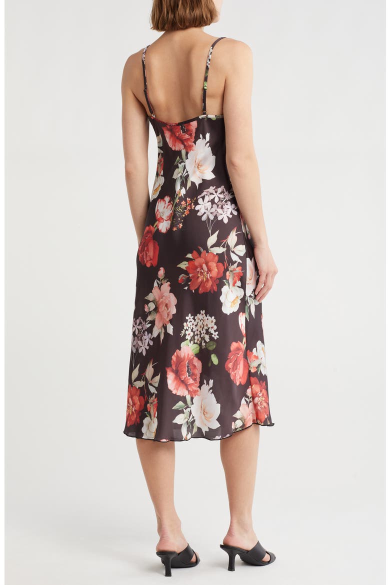Printed Satin Bias Midi Dress, Alternate, color, BLACK/ FLORAL