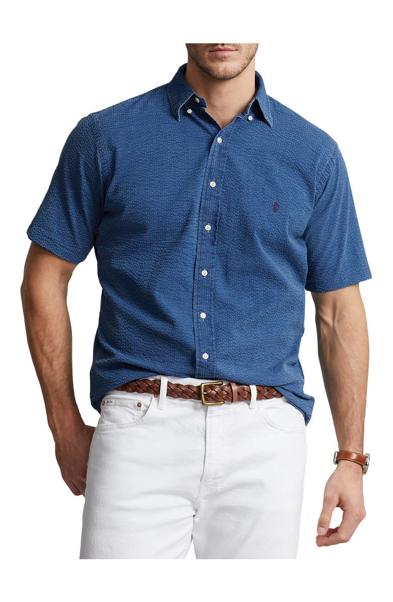Polo Ralph Lauren Big & Tall Solid Seersucker Sport Shirt, Main, color, Dark Indigo