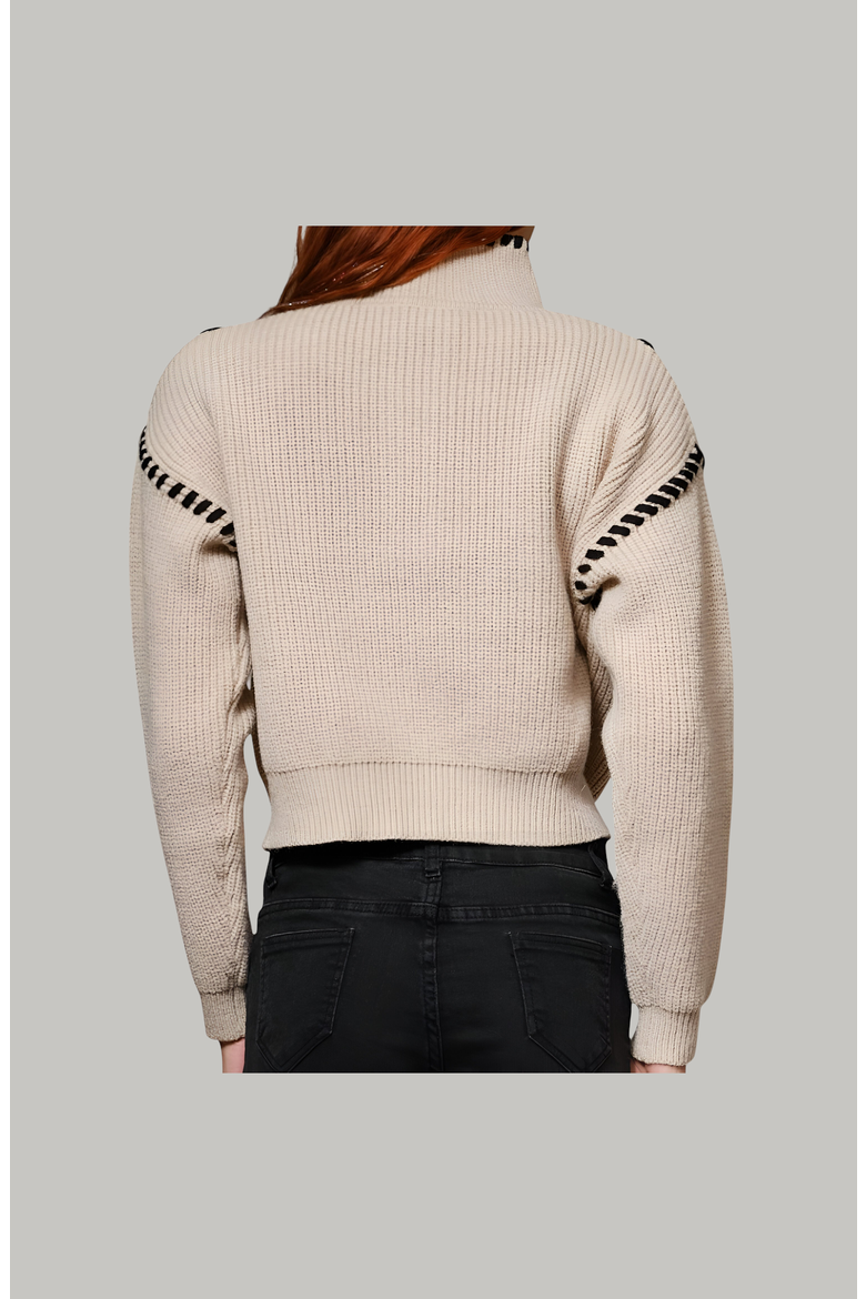 Cropped Sweater with Whipstitch Detail, Alternate, color, Cream