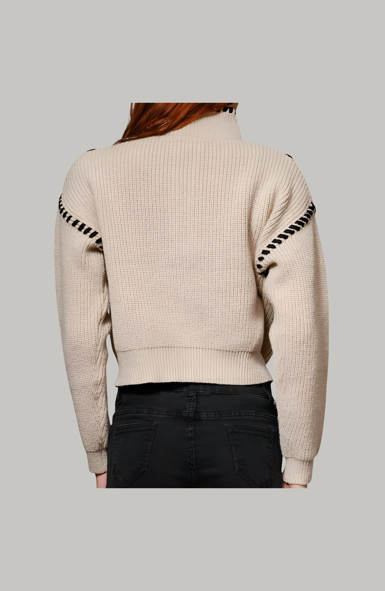 Modenaire Cropped Sweater with Whipstitch Detail, Alternate, color, Cream