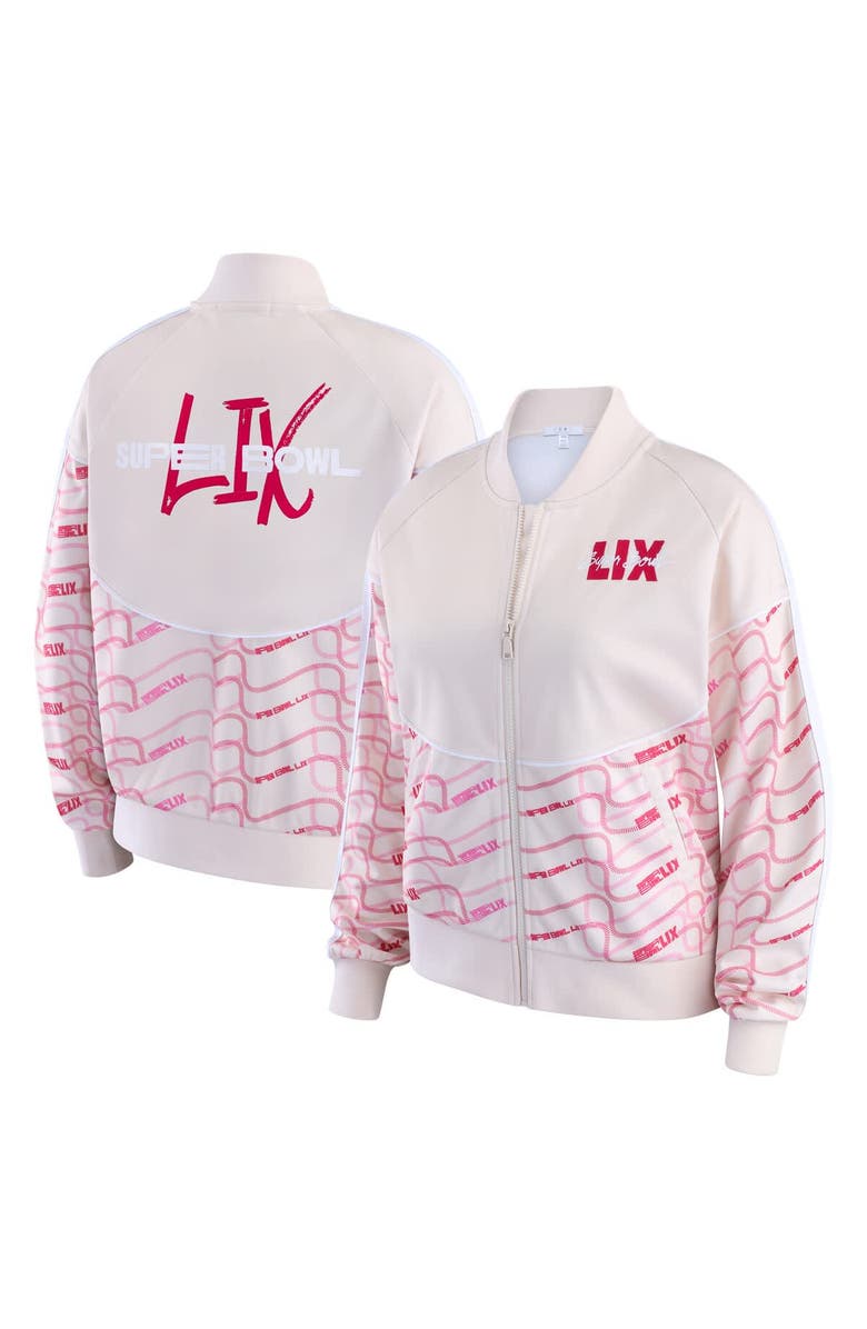 WEAR by Erin Andrews Women's WEAR by Erin Andrews Tan Super Bowl LIX Team Print Track Jacket, Main, color, 
