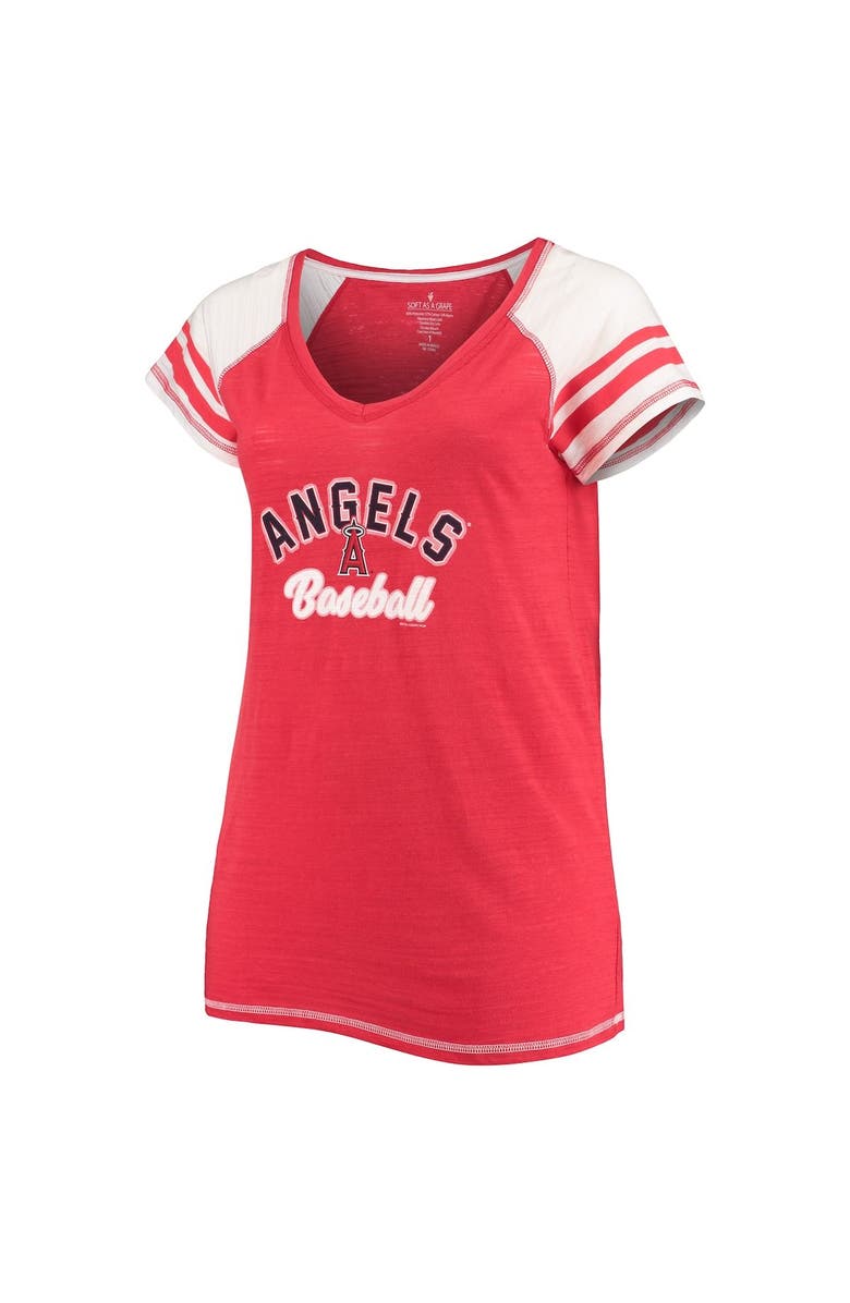 SOFT AS A GRAPE Women's Soft as a Grape Red Los Angeles Angels Curvy Colorblock Tri-Blend Raglan V-Neck T-Shirt, Alternate, color,